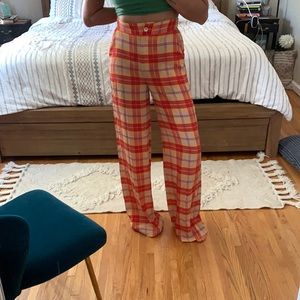 Orange plaid wide leg pants